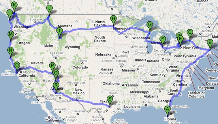 US Route My approximate course around the US